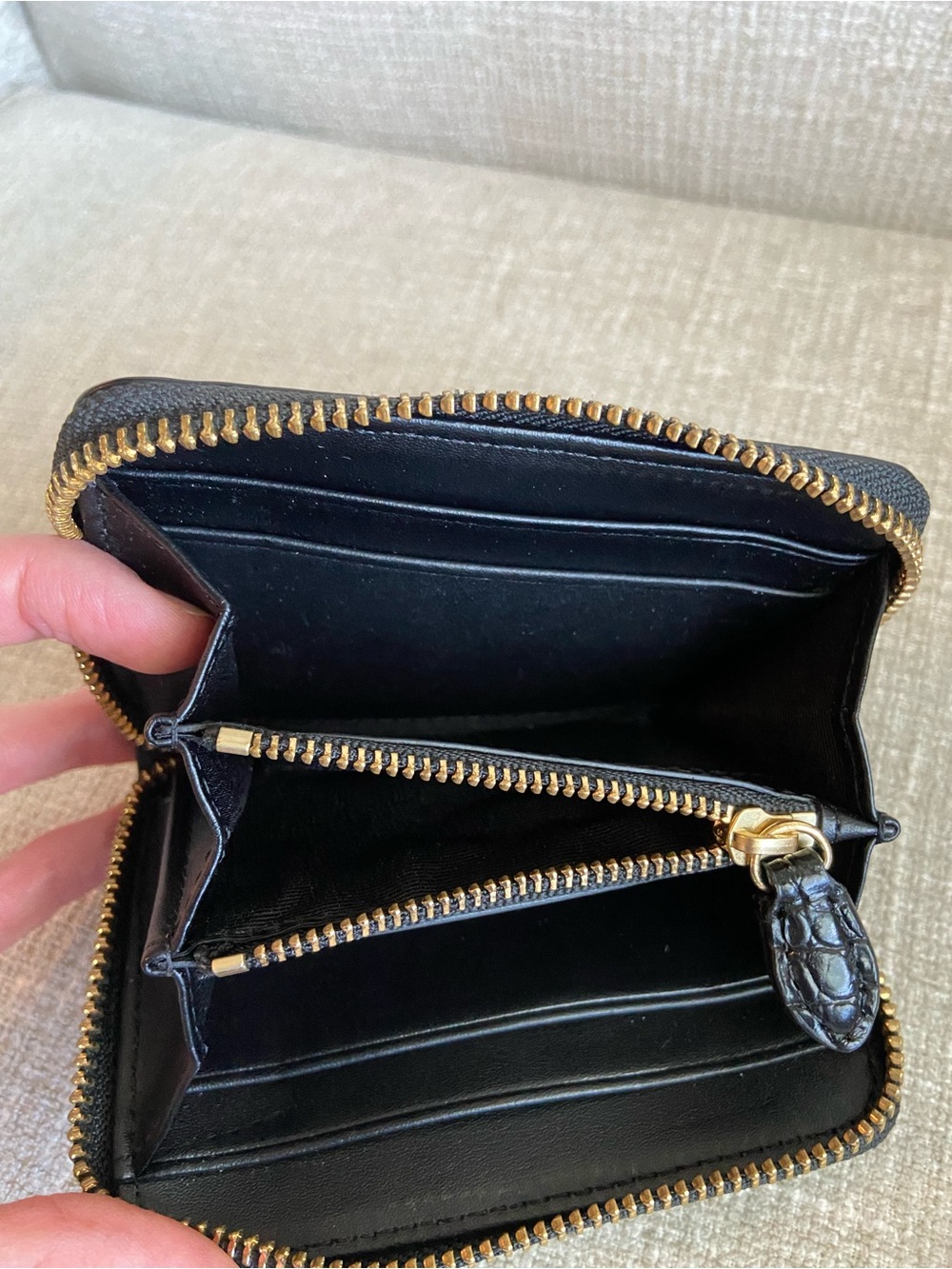 Lauren Ralph Lauren Small Leather Wallet Black Continental Wristlet Croc Emboss - Picture 4 of 7